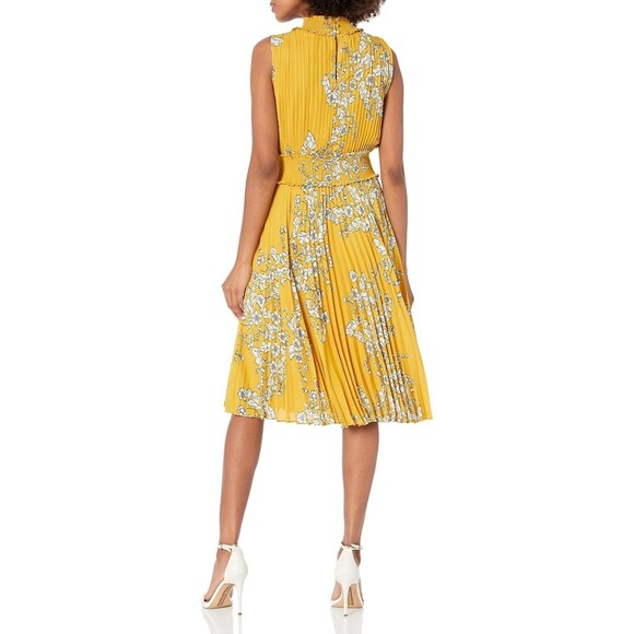 Nanette Lepore Women's Smocked High Neck Pleated Dress 4 Golden Cypress - Picture 2 of 4